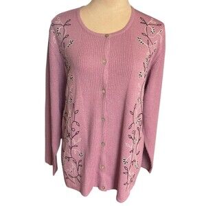 Casual Corner Annex Woman Lilac Beaded Embroidered Button Up Cardigan Sz X